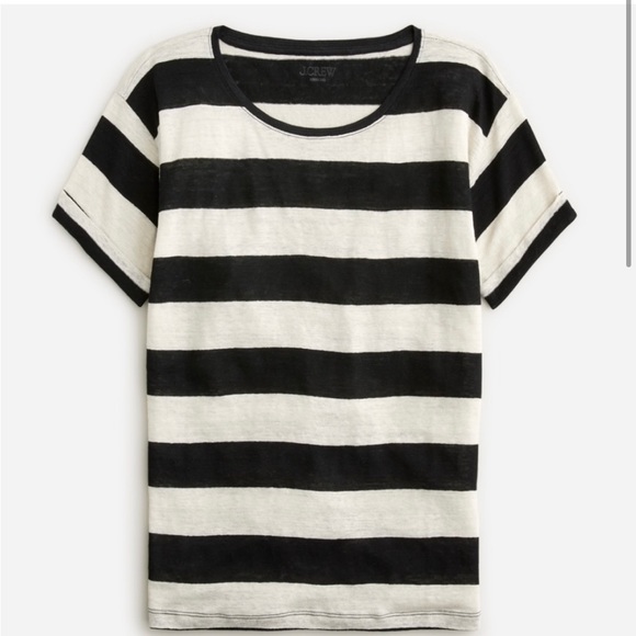 J. Crew Tops - J Crew Linen Roll-Cuff Crewneck Tee Shirt in Stripe - Size XL NEVER WORN